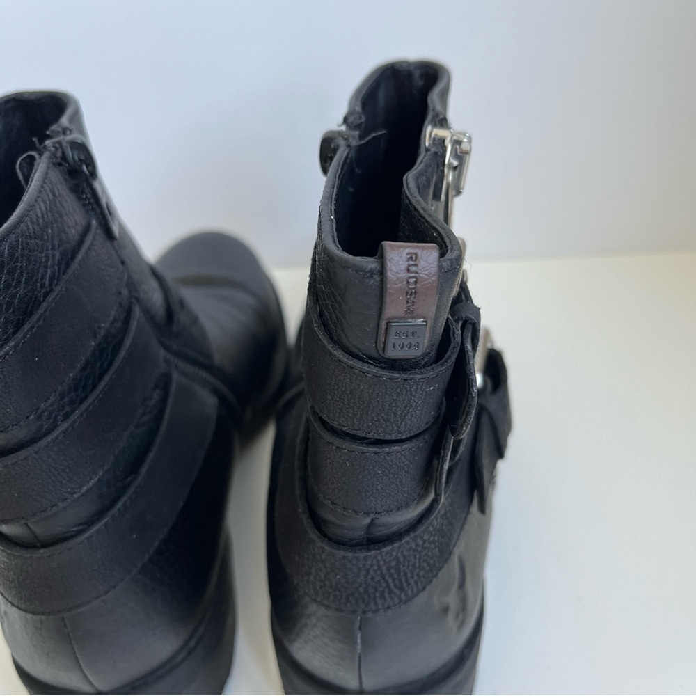 RUDSAK Black Leather Moto Boots - Triple Buckle Zip Ankle Booties - Size 39 - Picture 8 of 12